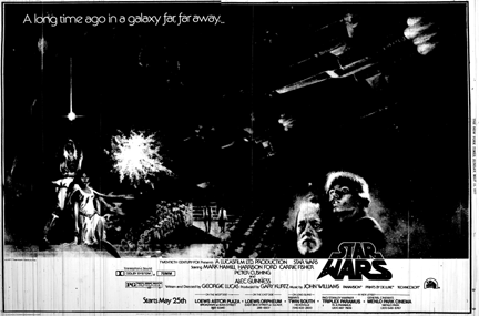 Print ad for the original release of Star Wars, stumbled upon while looking for material on avant-garde music.